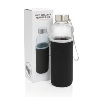 Glasflasche mit Neopren-Sleeve schwarz