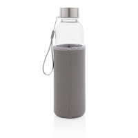 Glasflasche mit Neopren-Sleeve grau