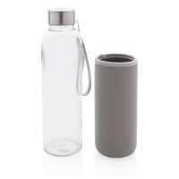 Glasflasche mit Neopren-Sleeve grau