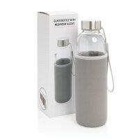 Glasflasche mit Neopren-Sleeve grau