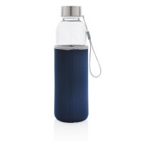 Glasflasche mit Neopren-Sleeve blau