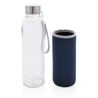 Glasflasche mit Neopren-Sleeve blau