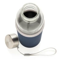 Glasflasche mit Neopren-Sleeve blau