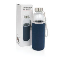 Glasflasche mit Neopren-Sleeve blau