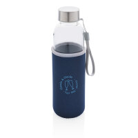 Glasflasche mit Neopren-Sleeve blau