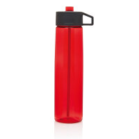 Bottiglia in tritan con cannuccia rosso ciliegio, grigio