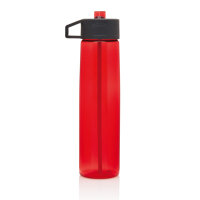 Bottiglia in tritan con cannuccia rosso ciliegio, grigio