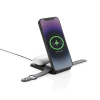 Caricatore wireless 3 in 1 15W Swiss Peak in r-plastica nero