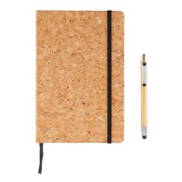 Kork A5 Notizbuch mit Bambus Stift und Stylus braun