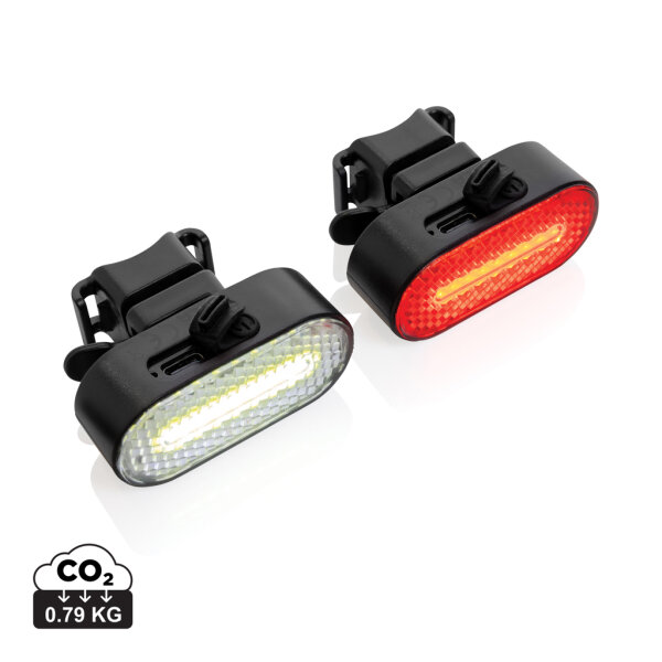 Lumino USB Fahrradlicht-Set aus RCS recyceltem Kunststoff schwarz