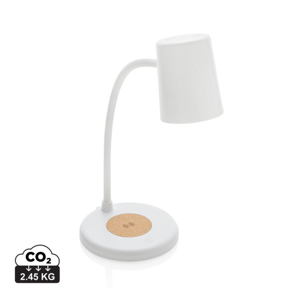 Lampada Zanara con caricatore wireless 15W in plastica RCS bianco