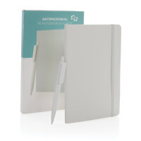 Antimikrobielles A5 Softcover Notizbuch mit X3 Stift weiß