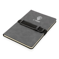 Deluxe Hardcover PU Notizbuch mit Handy- und Stiftehalter grau