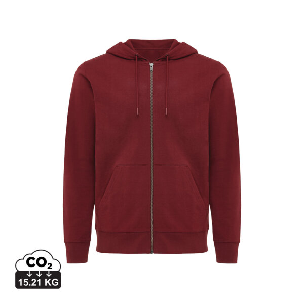 Felpa con cappuccio Iqoniq Abisko in cotone riciclato e zip rosso bordeaux