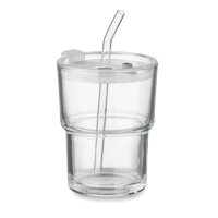 Glasbecher mit Trinkhalm 400ml Transparent