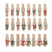 Set 24 clip calendario avvento wood