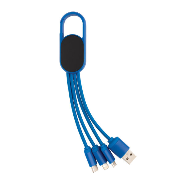 4-in-1 Kabel mit Karabiner-Clip blau