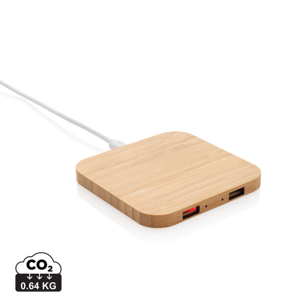 5W-Wireless-Charger aus Bambus mit USB braun