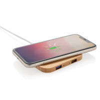 5W-Wireless-Charger aus Bambus mit USB braun