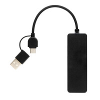 Hub USB RCS in plastica riciclata con doppio ingresso nero