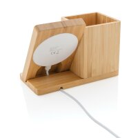 Calgary 5W Wireless Charger und Stiftehalter aus Bambus braun