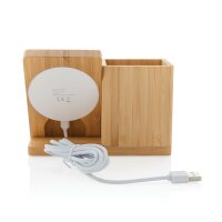 Calgary 5W Wireless Charger und Stiftehalter aus Bambus braun