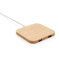 10W Wireless-Charger mit USB aus Bambus braun
