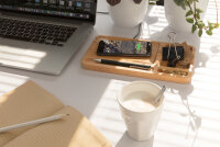 Bambus Schreibtisch-Organizer mit 5W Wireless Charger braun