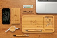Bambus Schreibtisch-Organizer mit 5W Wireless Charger braun