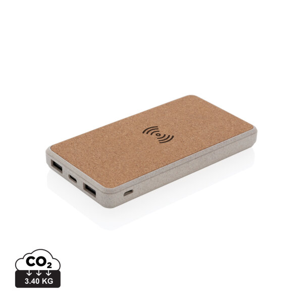 Powerbank wireless 8000 mAh in sughero e grano cachi