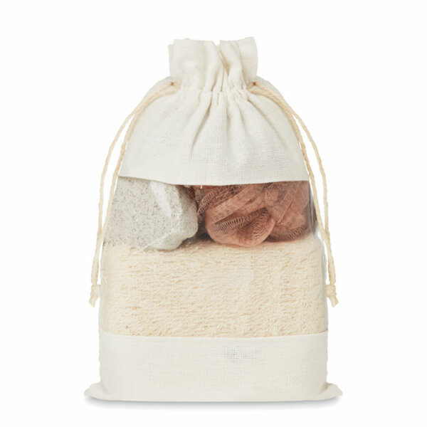 Set bagno in pouch di cotone Beige