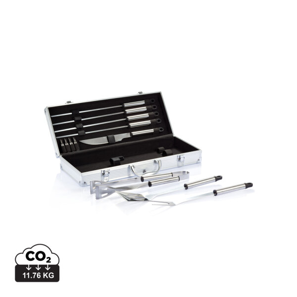 Set BBQ 12 pezzi in valigetta di alluminio color argento, nero