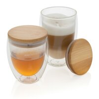 Bicchiere in vetro borosilicato con tappo in bambù 250ml trasparente