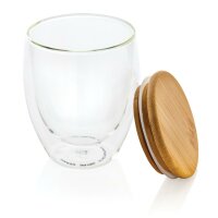 Bicchiere in vetro borosilicato con tappo in bambù 250ml trasparente